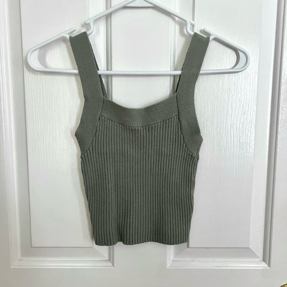 Abercrombie & Fitch Sage Green Ribbed Square-Neck Tank